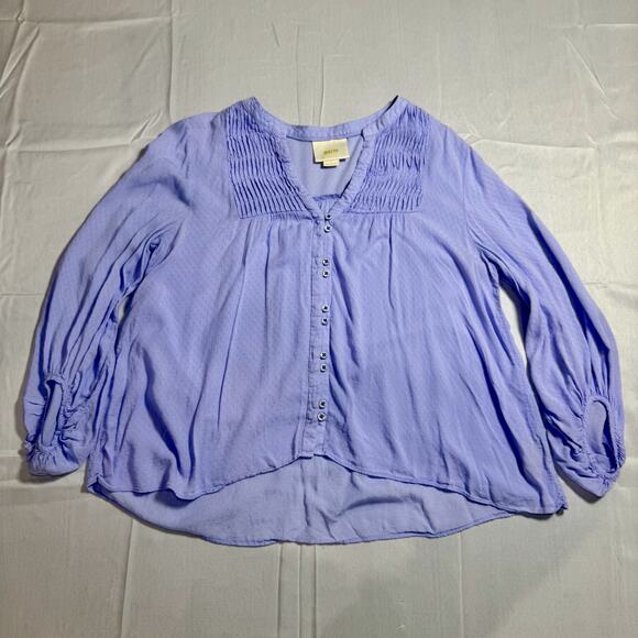 Maeve Pintuck Button Blouse Lavender Women’s 6 Peasant Cottagecore Puff Boho - Picture 16 of 16